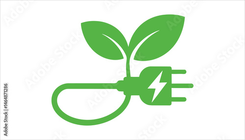 Eco-Friendly Energy Concept with Green Leaves and Plug Icon
