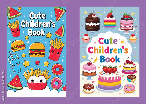 Adorable Childrens Book Cover Templates Featuring Kawaii Food And Sweets Illustrations
