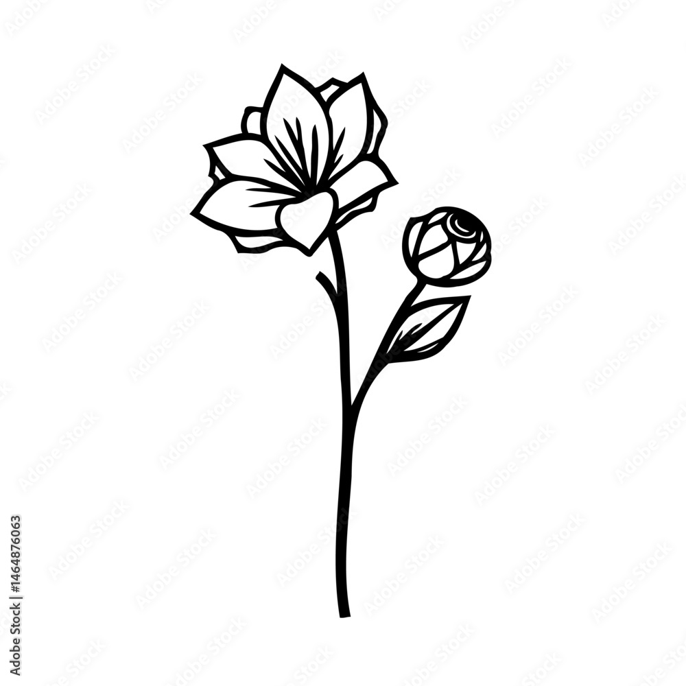 Obraz premium Elegant floral line art: Minimalistic flower design with delicate blooming petals