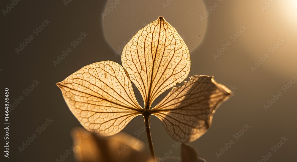 Obraz premium Dried Hydrangea Flower Close Up with Translucent Petals and Warm Light