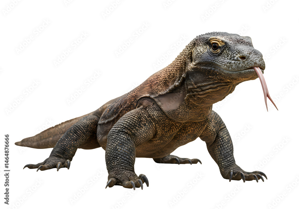 Obraz premium Komodo Dragon Powerful Reptile CloseUp isolated on white background