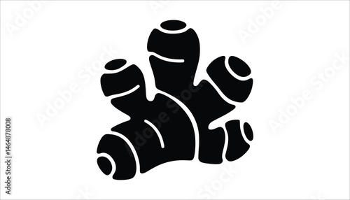 Ginger Root Silhouette Vector. Black Herbal Spice Illustration Icon.