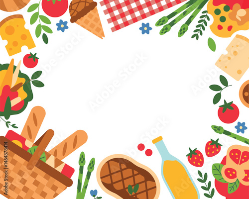 Summer picnic party food border frame background illustration