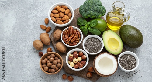 Wallpaper Mural Healthy Fats Food Nuts, Seeds, Avocado and Oil Torontodigital.ca