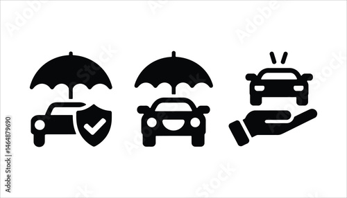 Car Insurance Protection Icon with Umbrella and Shield