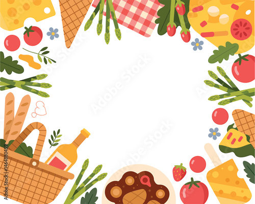 Summer picnic party food border frame background illustration