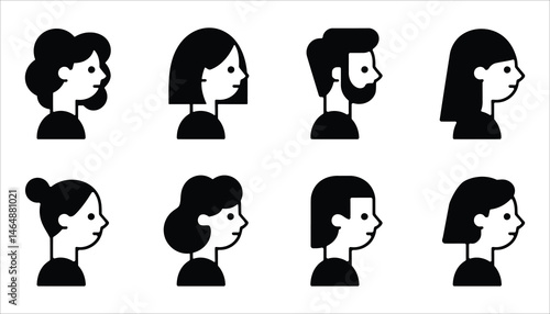 Profile Silhouettes Vector. Diverse Male and Female Head Icons.