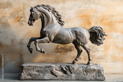 Bronze sculpture of a prancing horse. photo