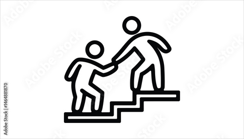 Helping Hand Icon. Two People Assisting Each Other on Stairs Vector.