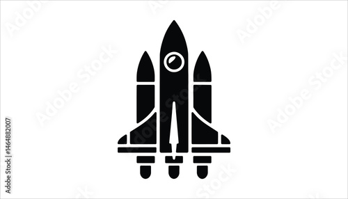 Rocket Icon Vector. Black Silhouette Space Exploration Design.