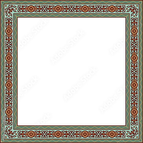 Vector colored square Yakut ornament. Infinite rectangle, border, frame of the northern peoples of the Far East.