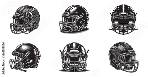 Football helmet vector illustration set, sport headgear
