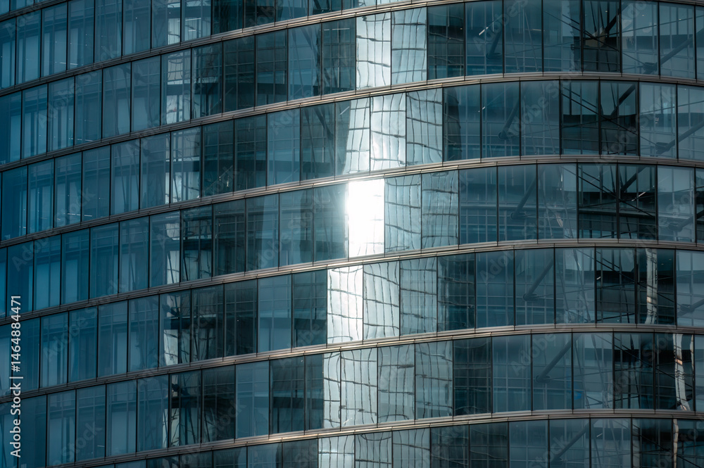 Close-up of glass façade of commercial skyscraper Close-up of glass façade of commercial skyscraper