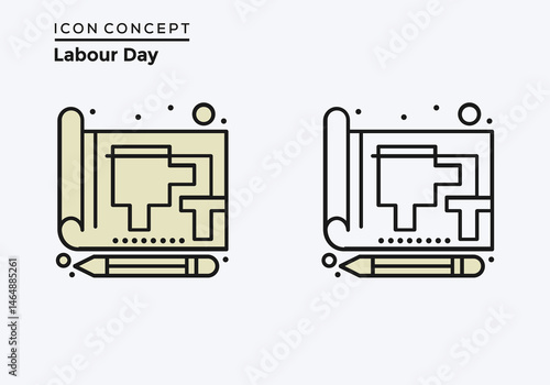 Icon Concept Labour Day Book and Pencil Construction Plans for Labor Day