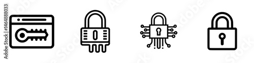 Digital security icons representing password protection and encryption technologies in a modern design
