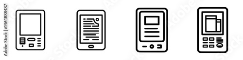 Vector illustration icons of various electronic reading devices showcasing modern technology in digital literature access
