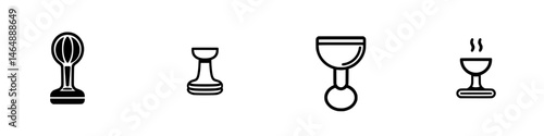 Vector illustration of various coffee-related tools used for brewing and serving beverages in cafes and kitchens