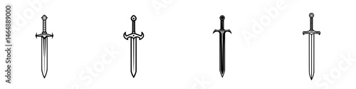 Collection of vector illustrations of various sword designs showcasing unique styles and features for use in graphic design
