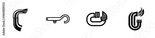Vector illustration of plumbing icons representing different pipe components for repair and maintenance tasks in construction
