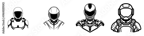 Vector illustration of futuristic helmets featuring sleek designs for advanced pilots and warriors