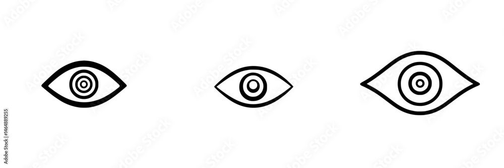 Vector illustration of three eye icons featuring circular designs for visual elements in web or graphic design Vector illustration of three eye icons featuring circular designs for visual elements in web or graphic design