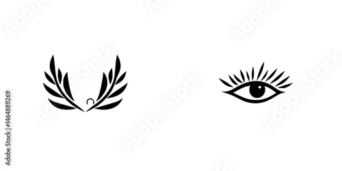 Stylized vector illustration featuring a pair of elegant wings alongside an artistic eye design