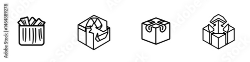 Collection of vector illustration icons depicting various packaging and disposal options for recyclable materials