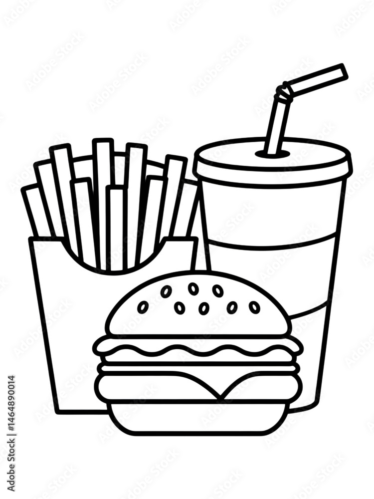 Burger Combo Line Art Burger Combo Line Art