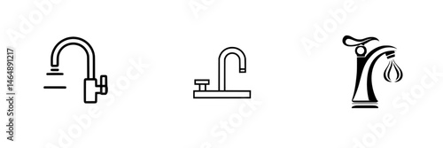 Vector illustration of various faucet designs showcasing modern and classic styles for plumbing and home decor