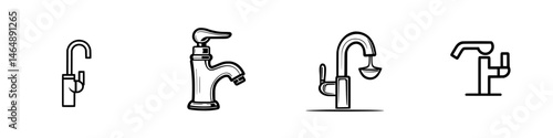 Vector illustration of various faucet designs showcasing different styles and functions for kitchen and bathroom use