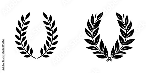 Vector illustration of black laurel wreath icons representing victory and achievement in various contexts