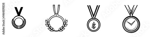 Vector illustration of four medal icons with different designs representing achievement and awards in various contexts