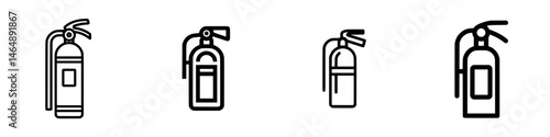Vector illustration of four fire extinguisher icons in different orientations for safety and emergency preparedness use