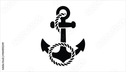Nautical Anchor Silhouette with Rope – Marine Vector Icon
