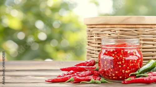 Spicy chili jam in a rustic setting