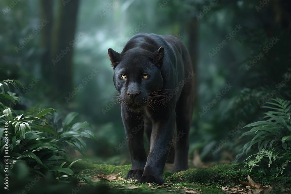 Obraz premium Black Panther Silently Stalking Through the Jungle