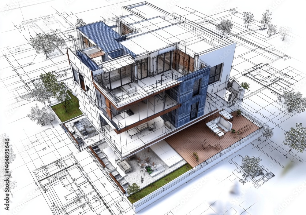 Fototapeta premium Comprehensive design plan for a modern residential building.