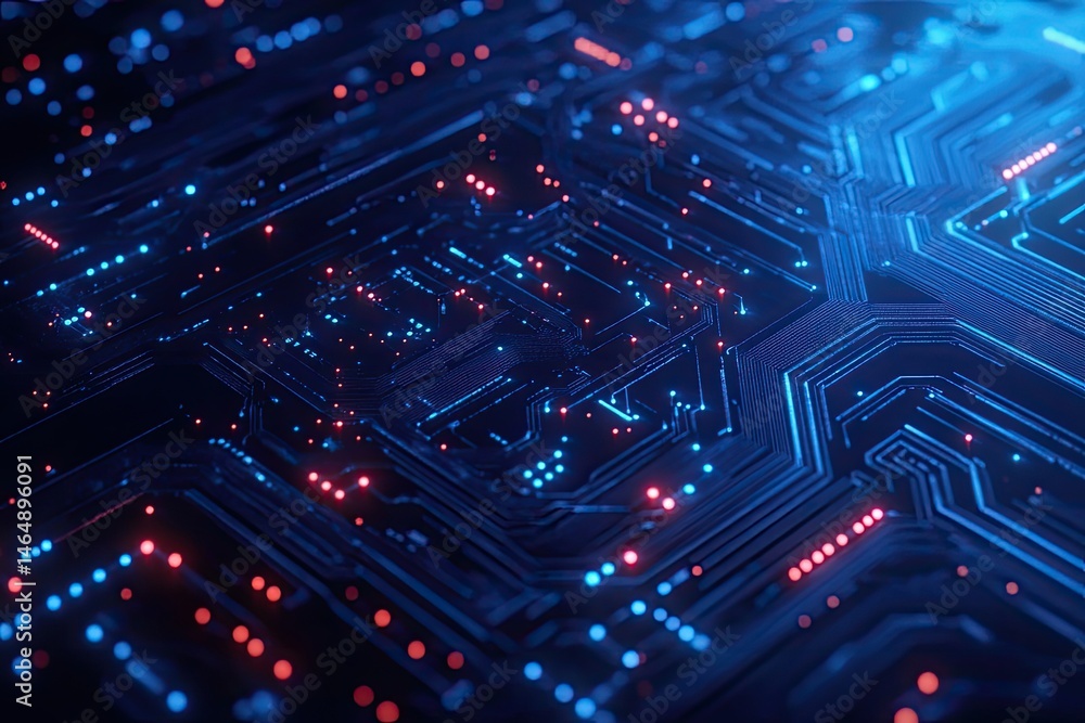 Obraz premium Complex circuit board with glowing components