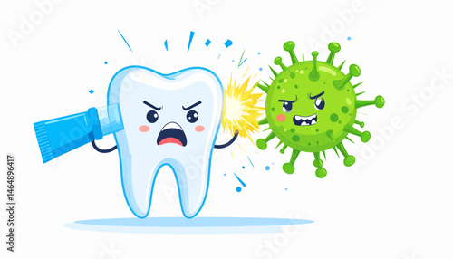 A Clean Tooth Defeating a Green Germ In Pixel Art
