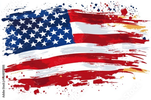 Stylized american flag with brush stroke effect and paint splatter design