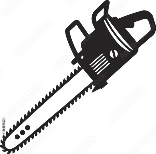 Black Silhouette Vector Illustration of a Chainsaw ? Power Tool Icon for Forestry and Construction