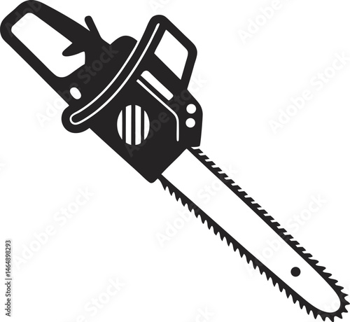 Black Silhouette Vector Illustration of a Chainsaw ? Power Tool Icon for Forestry and Construction