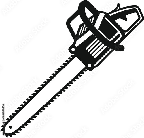 Black Silhouette Vector Illustration of a Chainsaw ? Power Tool Icon for Forestry and Construction