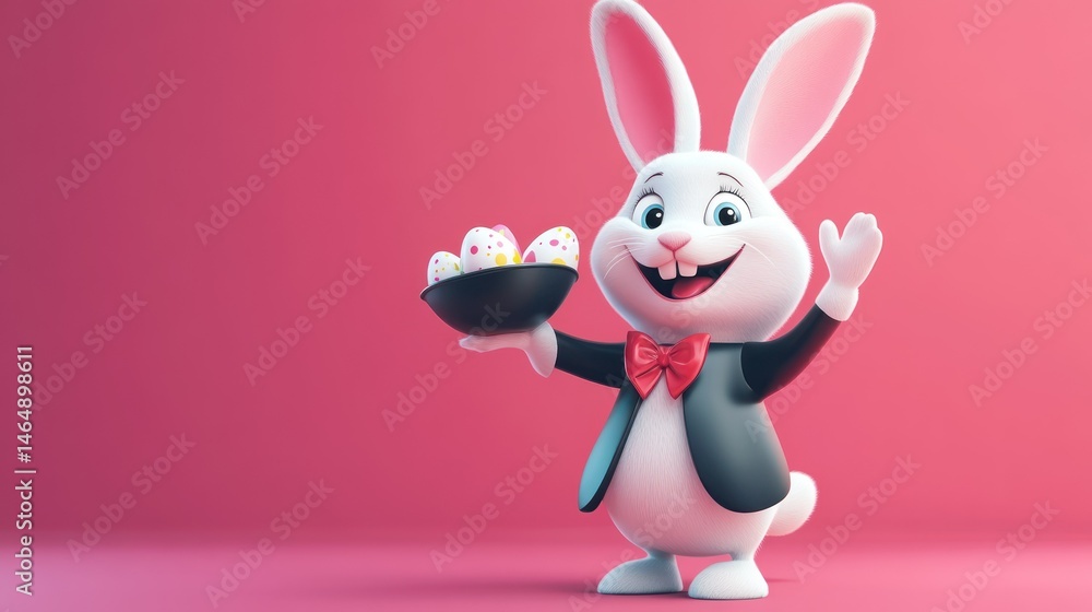 Fototapeta premium cartoon bunny in a magician outfit pulling eggs from a hat