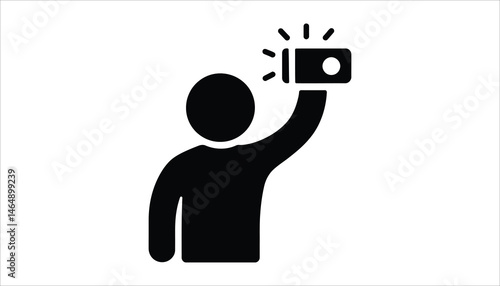 Person Taking Selfie. Icon of Individual with Smartphone for Self-Photo.