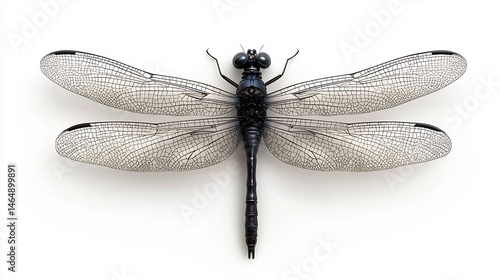 Detailed view of a dragonfly, wings spread