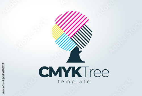 Cmyk Logo. Abstract Tree Printing theme. Template design vector. White background