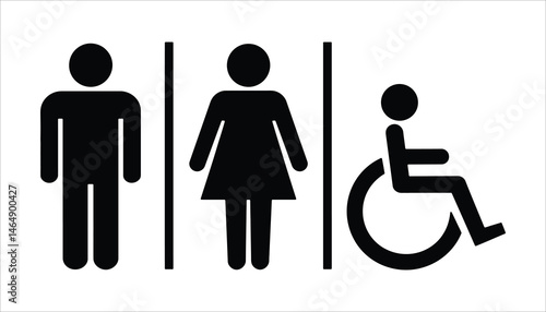 Restroom Sign Icon Set. Male, Female, Wheelchair Accessible Vector Symbols.