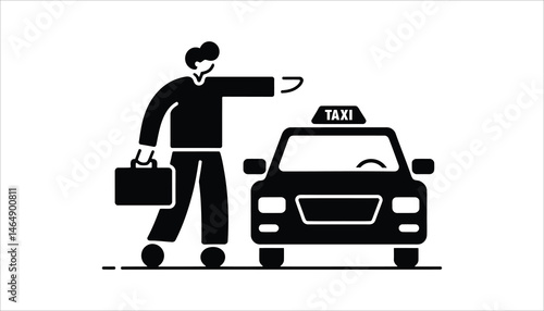 Taxi Hailing Icon . Business Traveler Waiting for Cab with Suitcase.