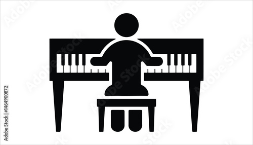 Piano Player Icon. Musician at Piano Keyboard in Minimalist Style.